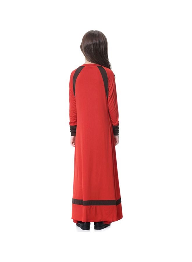 شاربدو فستان طويل برقبة مستديرة وأكمام طويلة أحمر وأسود - Image 2