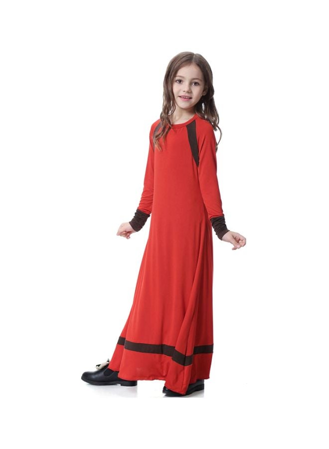 شاربدو فستان طويل برقبة مستديرة وأكمام طويلة أحمر وأسود - Image 4