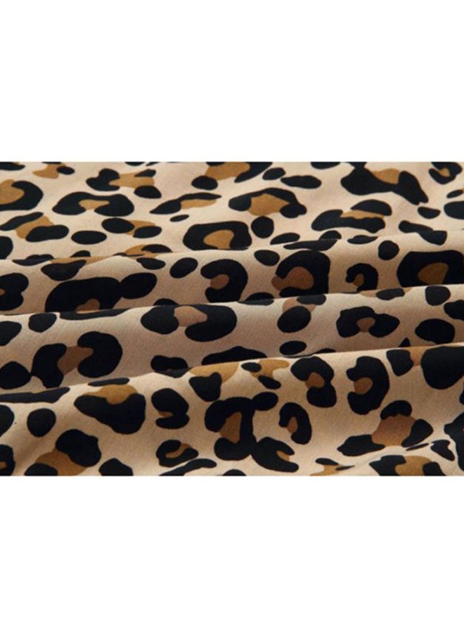Sharpdo - V-Neck Leopard Print Mini Dress Beige/Brown/Black - Image 1