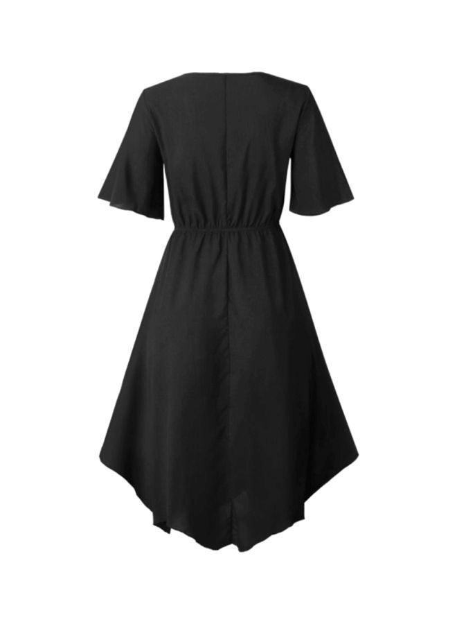 Round Neck Short Sleeve Irregular Dress Black