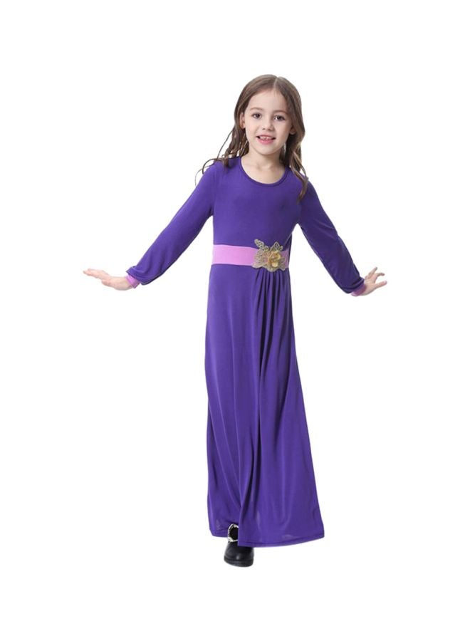 شاربدو فستان طويل برقبة مستديرة وأكمام طويلة بنفسجي/وردي - Image 1