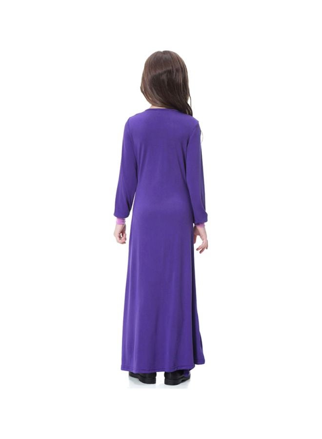 شاربدو فستان طويل برقبة مستديرة وأكمام طويلة بنفسجي/وردي - Image 2