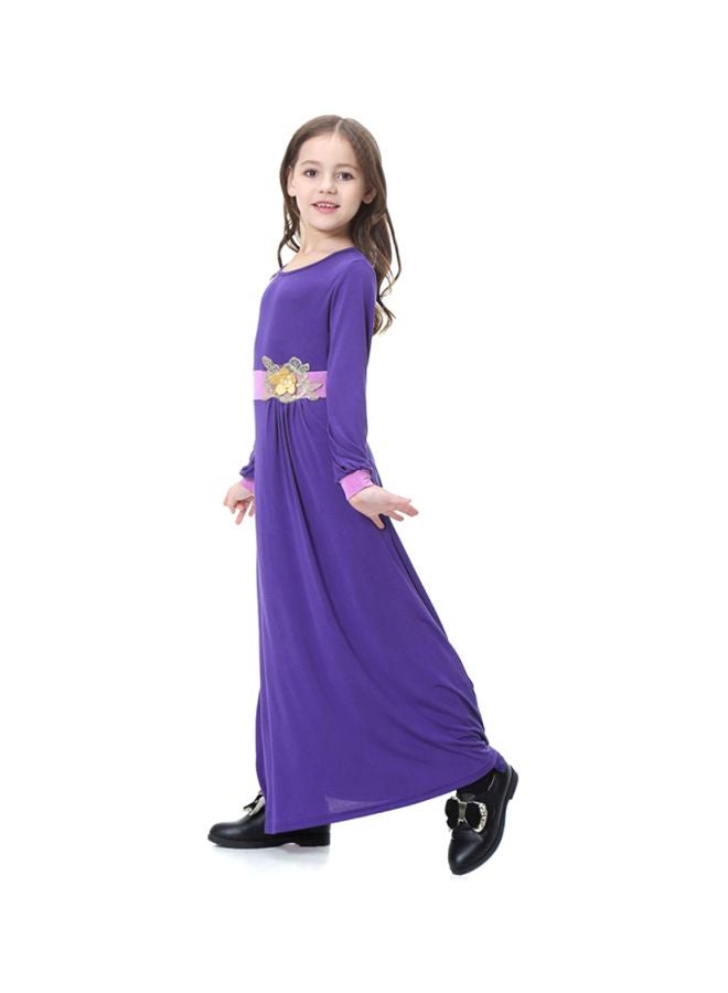 شاربدو فستان طويل برقبة مستديرة وأكمام طويلة بنفسجي/وردي - Image 3