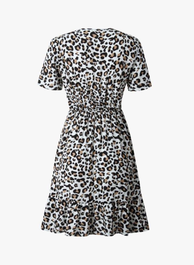 Sharpdo V-Neck Leopard Print Mini Dress White/Black/Brown  - Image 2