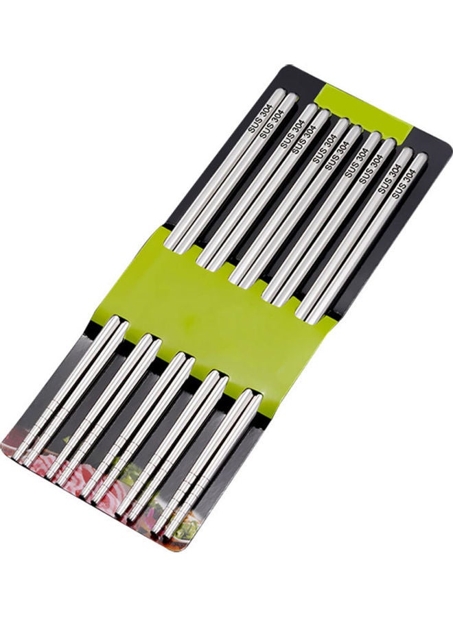 10-Piece Stainless Steel Chopsticks Silver 22.5cm 
