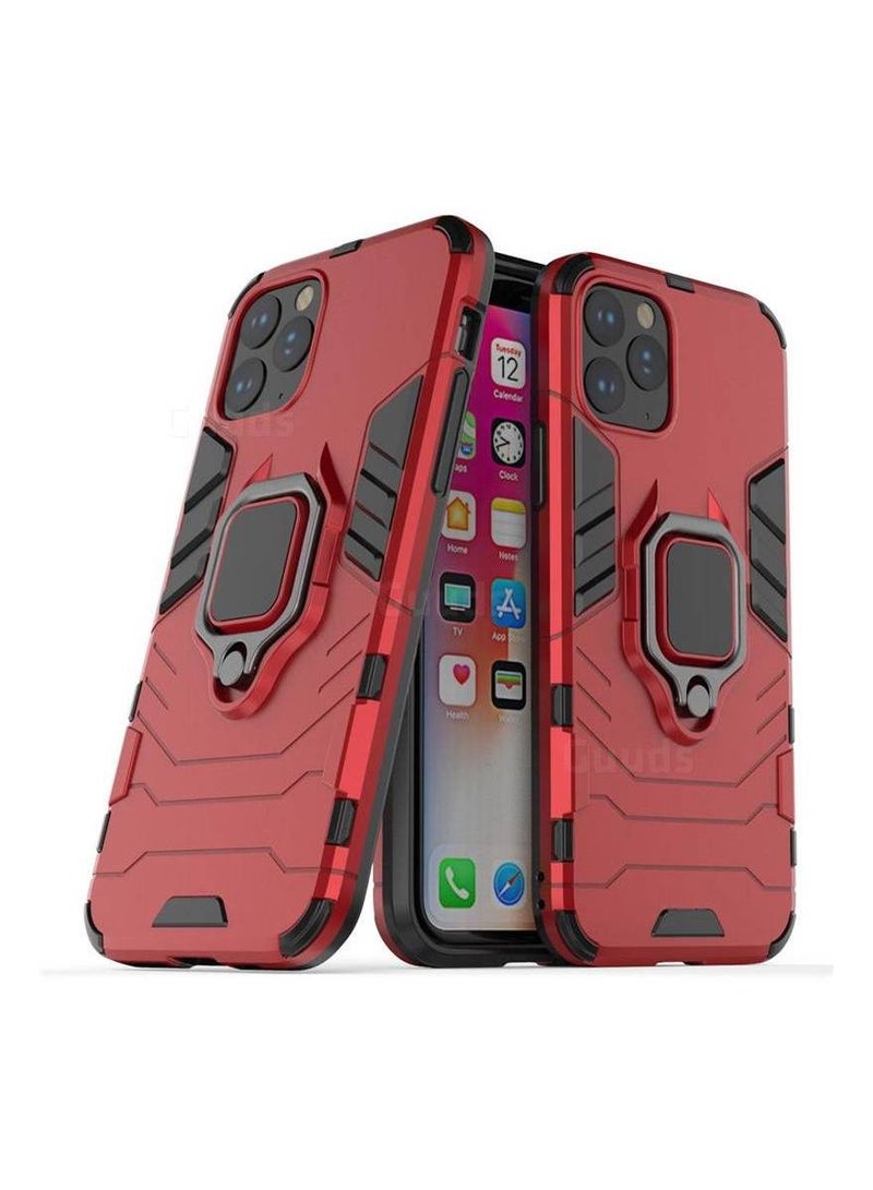 Iron Man Hard Plastic Back Cover With Stand Car Holder And Finger Metal Ring For Iphone 11 Pro Max Red/Grey  - Image 1