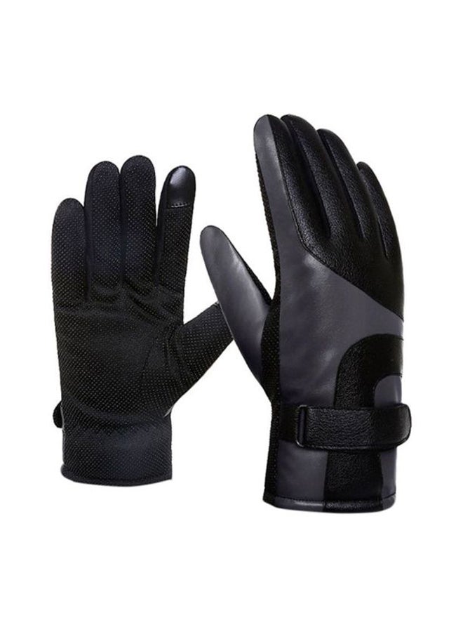 Sharpdo PU Leather Wind-Resistant Gloves Grey/Black 