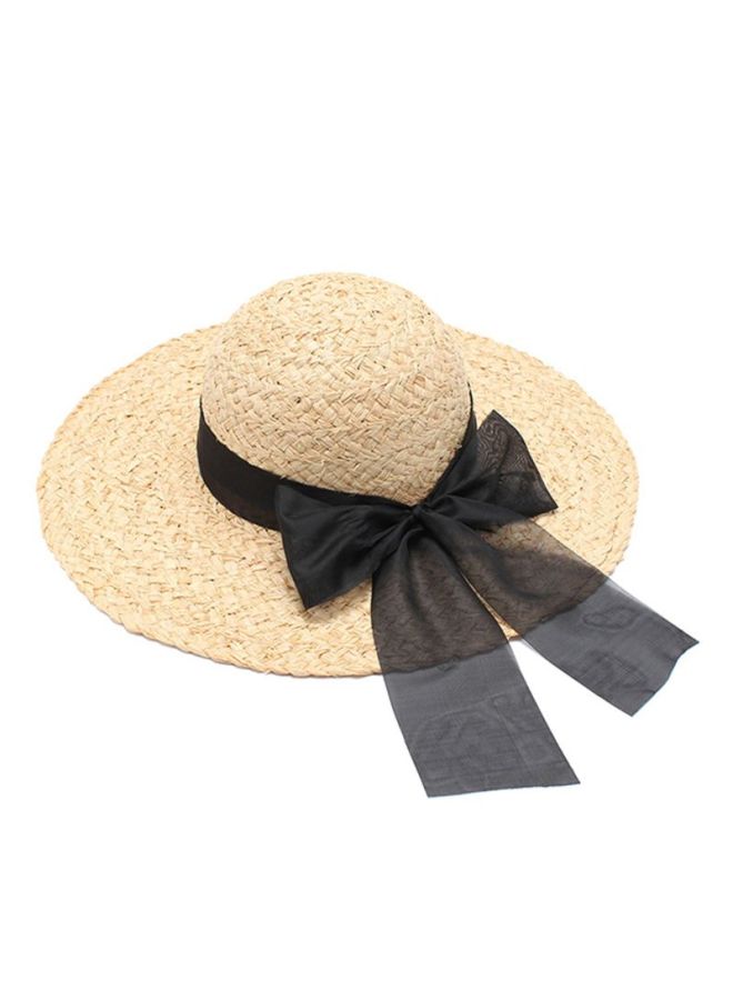 شاربدو قبعة من القش بحواف عريضة قابلة للتعديل بيج/ أسود - Image 1