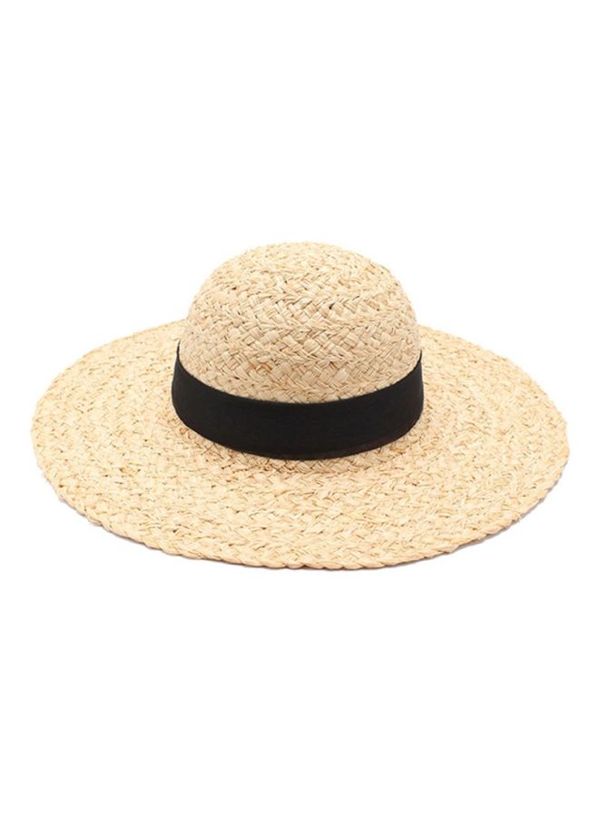 شاربدو قبعة من القش بحواف عريضة قابلة للتعديل بيج/ أسود - Image 2
