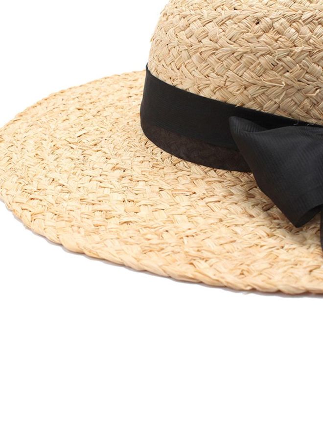 شاربدو قبعة من القش بحواف عريضة قابلة للتعديل بيج/ أسود - Image 3