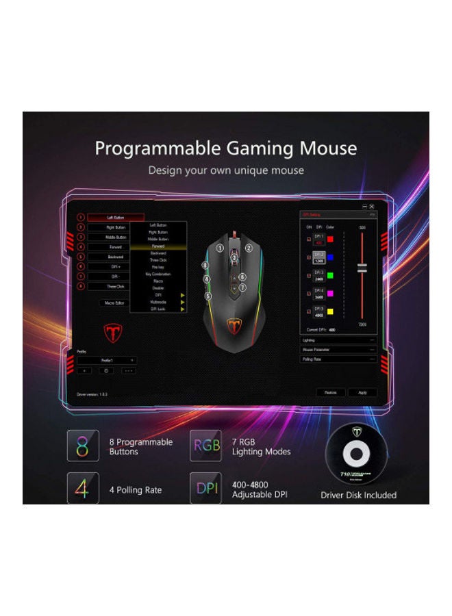 T-Dagger Sergeant Tgm202 Rgb Gaming Mouse - 4,800 Dpi - 7 Programmable Buttons - Software Support