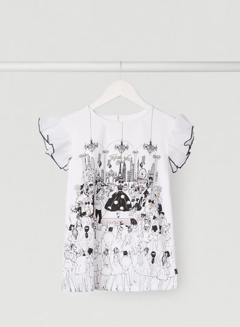 Boboli Kids Graphic Dress White