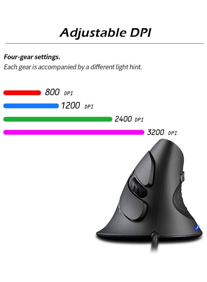 ZELOTES Wired Optical Vertical Mouse Black  - Image 2