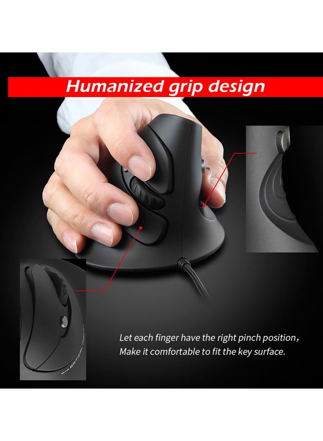 ZELOTES Wired Optical Vertical Mouse Black  - Image 3