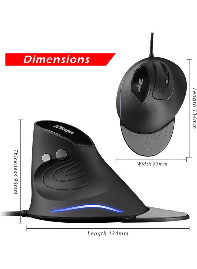 ZELOTES Wired Optical Vertical Mouse Black  - Image 4