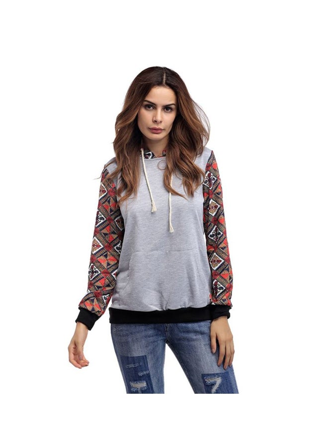 شاربدو هودي بغطاء للرقبة وأكمام طويلة رمادي / أحمر / أسود - Image 1