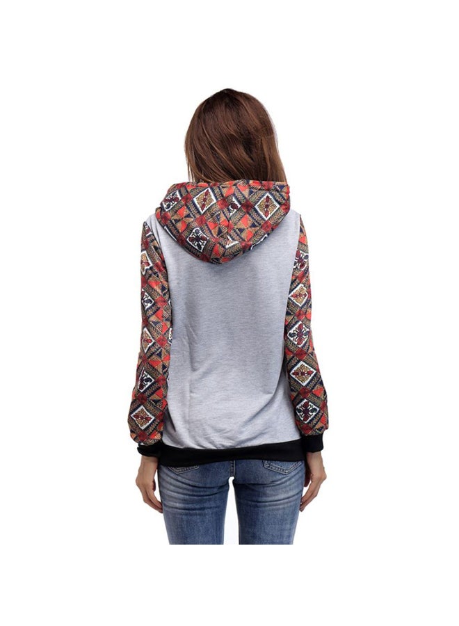 شاربدو هودي بغطاء للرقبة وأكمام طويلة رمادي / أحمر / أسود - Image 2