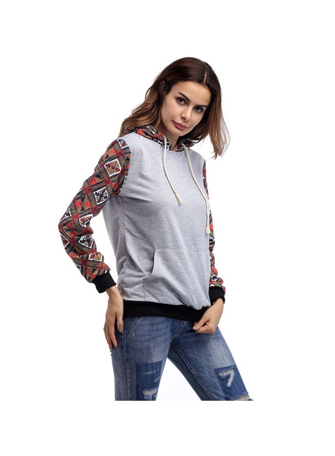 شاربدو هودي بغطاء للرقبة وأكمام طويلة رمادي / أحمر / أسود - Image 3