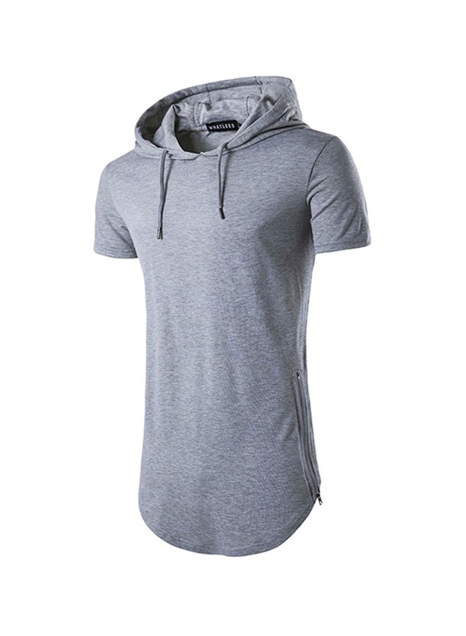 Sharpdo Hooded Neck Short Sleeve Hoodie Grey  - Image 1