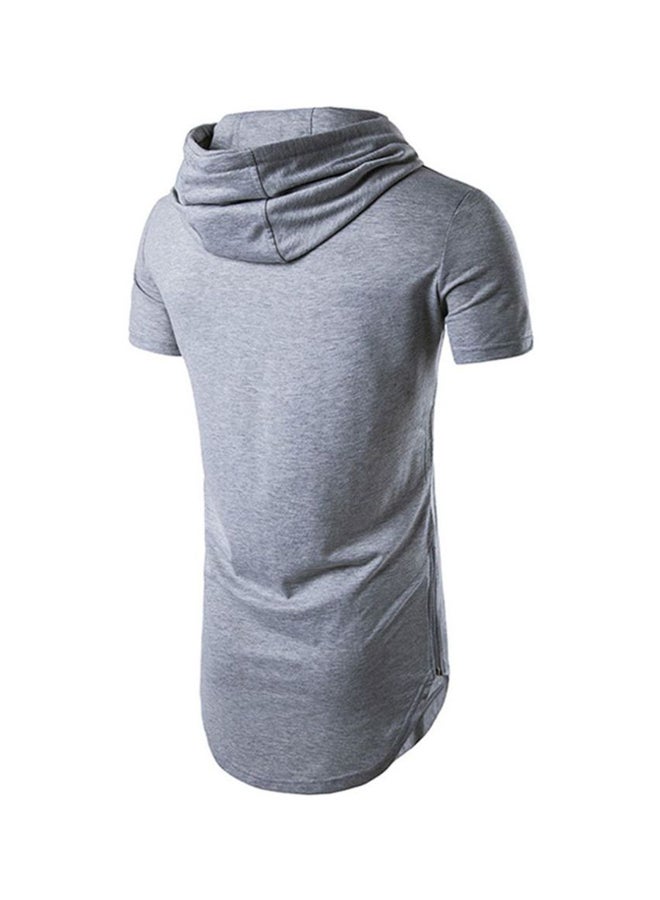 Sharpdo Hooded Neck Short Sleeve Hoodie Grey  - Image 2