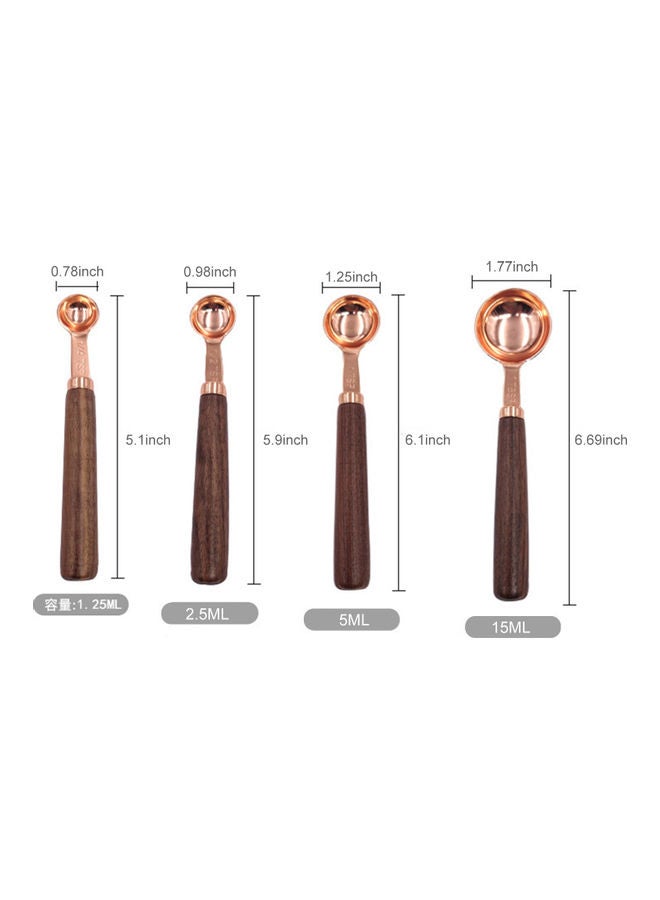 Generic - 4-Piece Measuring Spoons Set Brown/Gold 5.1x0.78 Inch , 5.9x0.98 Inch, 6.1x1.25 Inch, 6.69x1.77 Inch - Image 1
