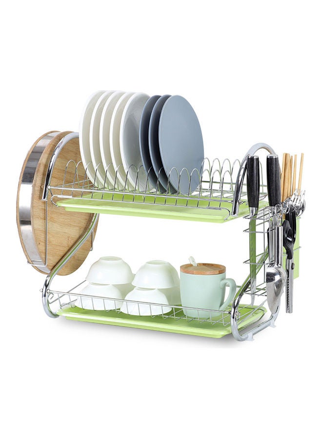 Generic 2-Tier Dish Drying Rack With Removable Drain Board Green 41.50 x 14.00 x 25.50cm  - Image 1