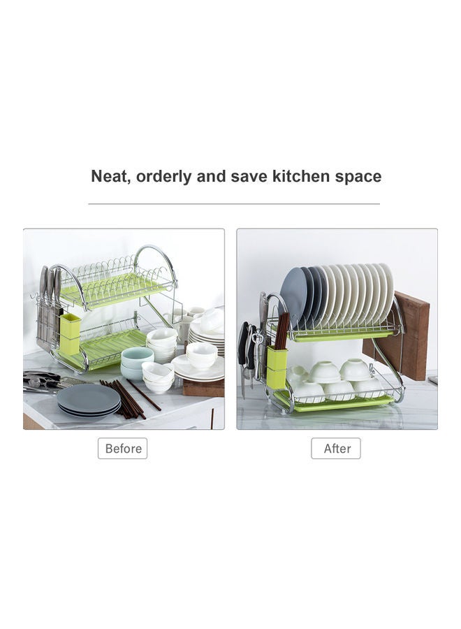 Generic 2-Tier Dish Drying Rack With Removable Drain Board Green 41.50 x 14.00 x 25.50cm  - Image 2