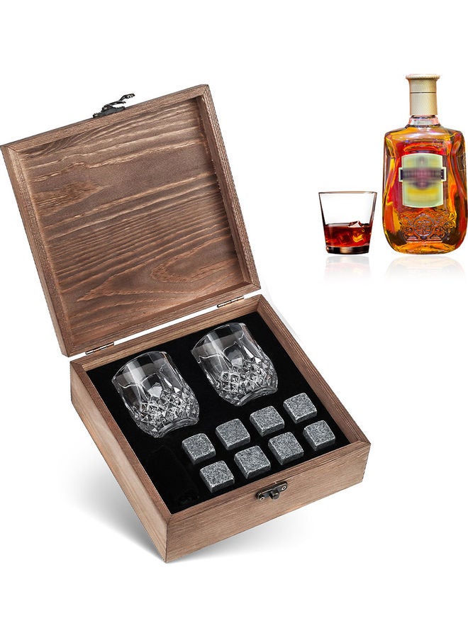 8 Pieces Whiskey Chilling Stones Set with 2 Glasses in Wooden Box Grey 22.00 x 9.50 x 19.00cm - Image 1