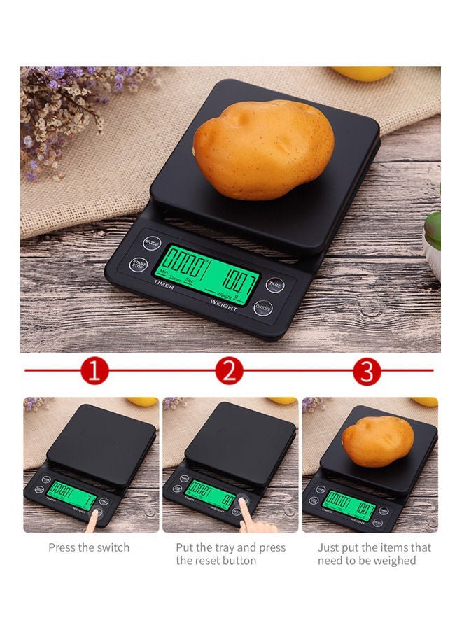 3KG Digital Coffee Scale with Timer Black 5.20 x 15.30 x 0.44cm
