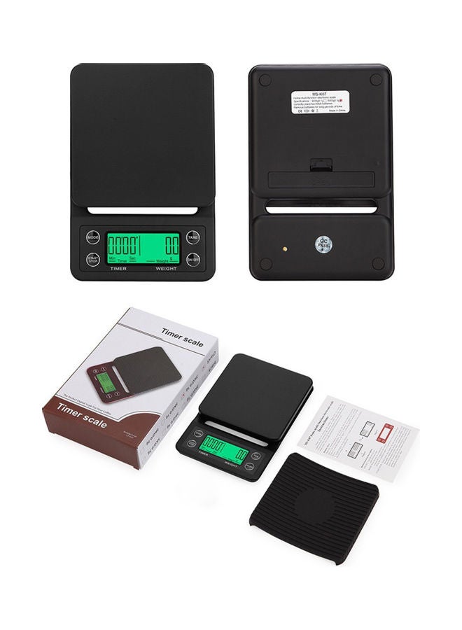 3KG Digital Coffee Scale with Timer Black 5.20 x 15.30 x 0.44cm