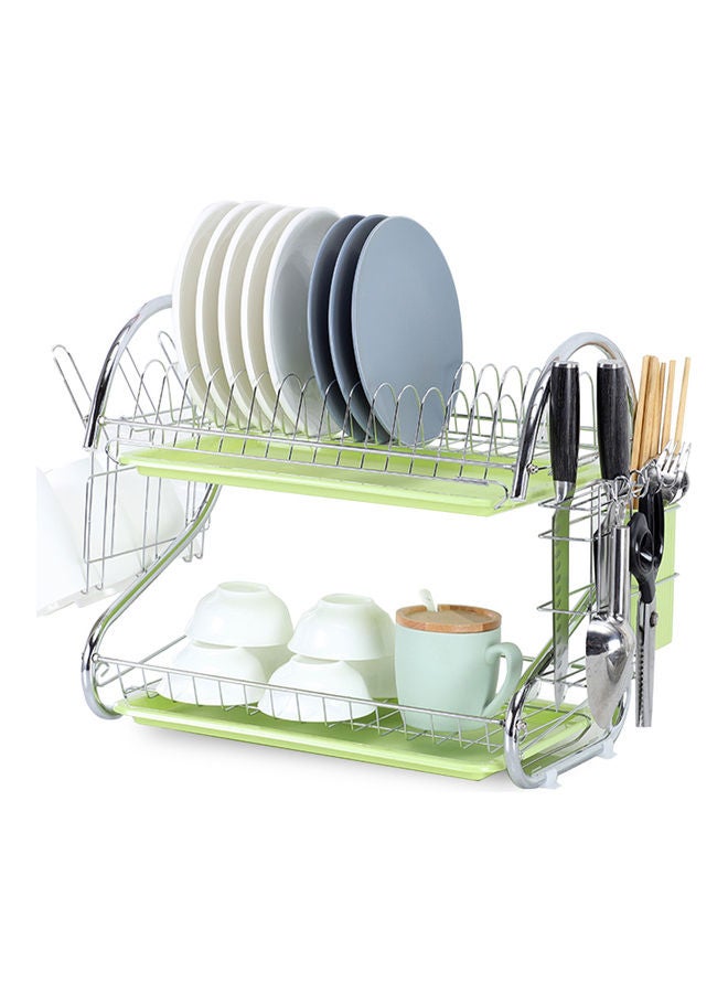 2-Tier Dish Drying Rack With Removable Drain Board Silver 41.50 x 14.00 x 25.50cm - Image 1