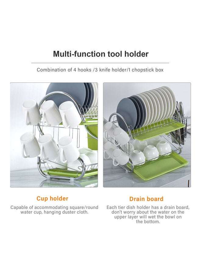 2-Tier Dish Drying Rack With Removable Drain Board Silver 41.50 x 14.00 x 25.50cm - Image 2