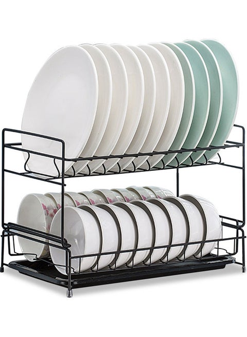 2-Tier Dish Drying Rack With Removable Drain Board Black 36.50 x 10.00 x 24.00cm