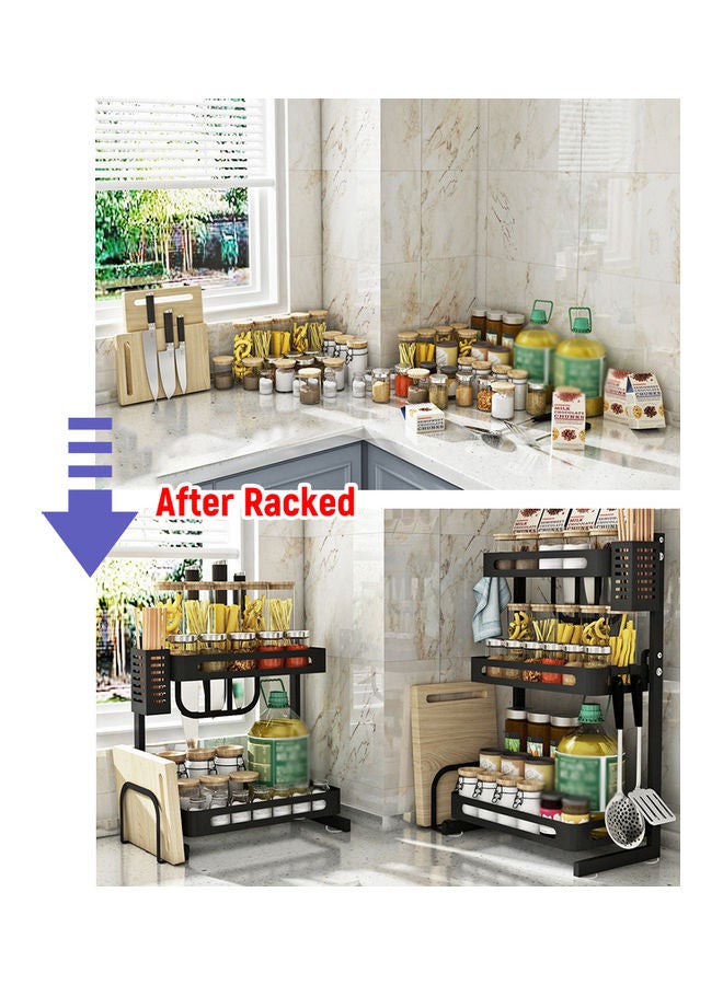 Generic 2-Tier Spice Rack Organizer with Cutlery Chopsticks Shelf Black 43.00 x 11.00 x 24.50cm  - Image 4