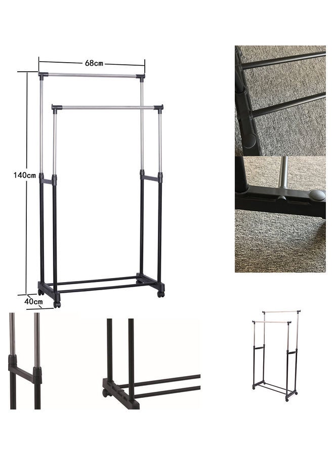 Sharpdo Home Simple Assembly Double Pole Drying Rack Black/Silver 68x38x140cm - Image 2