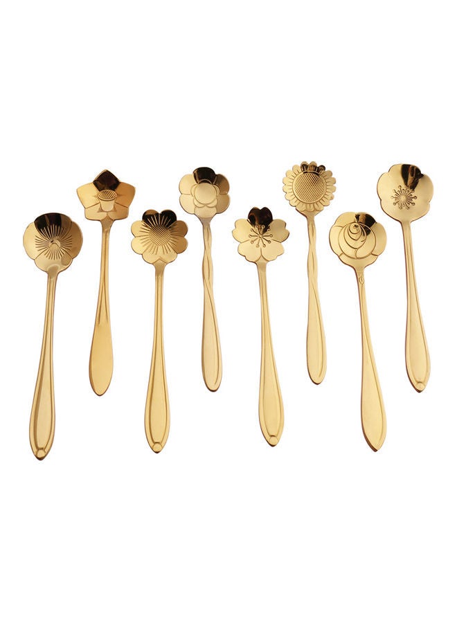 8-Piece Flower Design Spoon Gold - Image 1