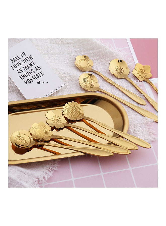 8-Piece Flower Design Spoon Gold - Image 2