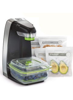 Fresh Food Vacuum Sealer System with Food Storage Container and 5 Storage Bags, FFS010 Black/Grey/Green 31.5x26.2x18.5cm