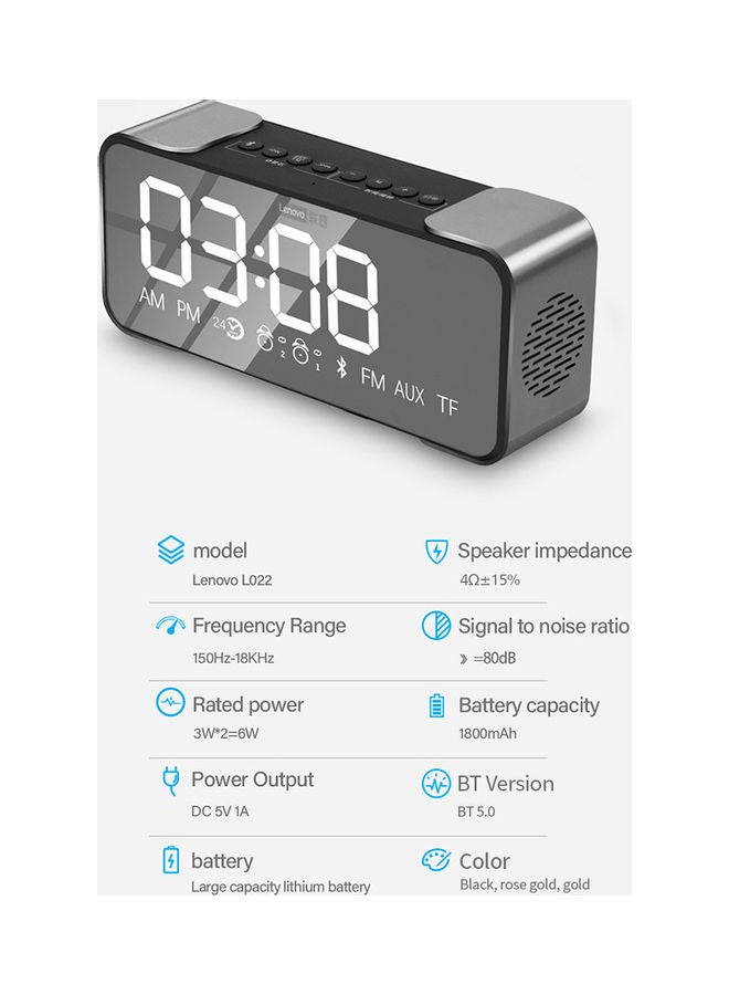 Lenovo - Portable Bluetooth Speaker With Dual Alarm Display Black/Black - Image 1