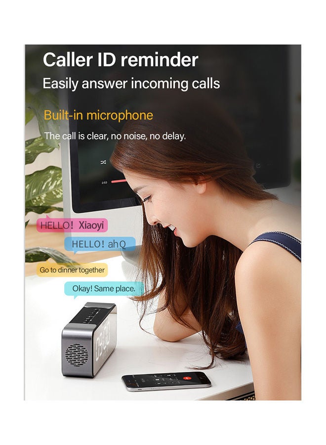 Lenovo - Portable Bluetooth Speaker With Dual Alarm Display Black/Black - Image 1