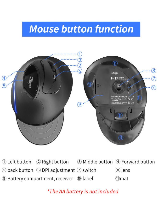 ZELOTES - Wireless Vertical Mouse Black - Image 1