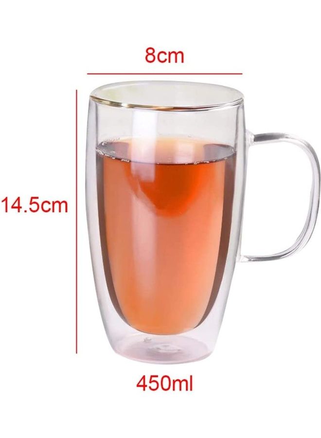 XiuWoo Set of 2 Double Wall Glass Mugs Coffee Cups multicolour 450mm - Image 4