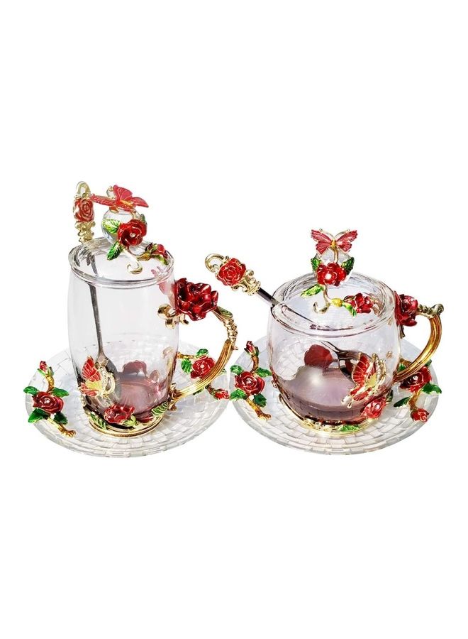 XiuWoo Butterfly Glass Tea Cups Coffee Mugs With Lid Spoon and Saucer multicolour 250mm  - Image 4