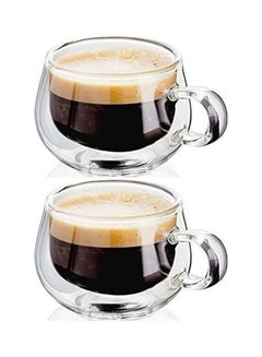 XiuWoo Set of 2 Double Walled Glass Small Coffee Cups With Handle multicolour 75mm  - Image 1