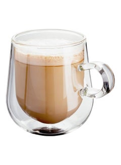 Set of 2 Double Walled Glass Small Coffee Cups With Handle multicolour 275mm