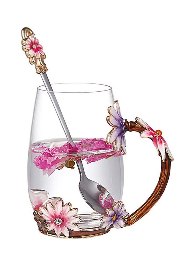 XiuWoo Designer Glass Tea Cup With Steel Spoon Set multicolour 320mm  - Image 1