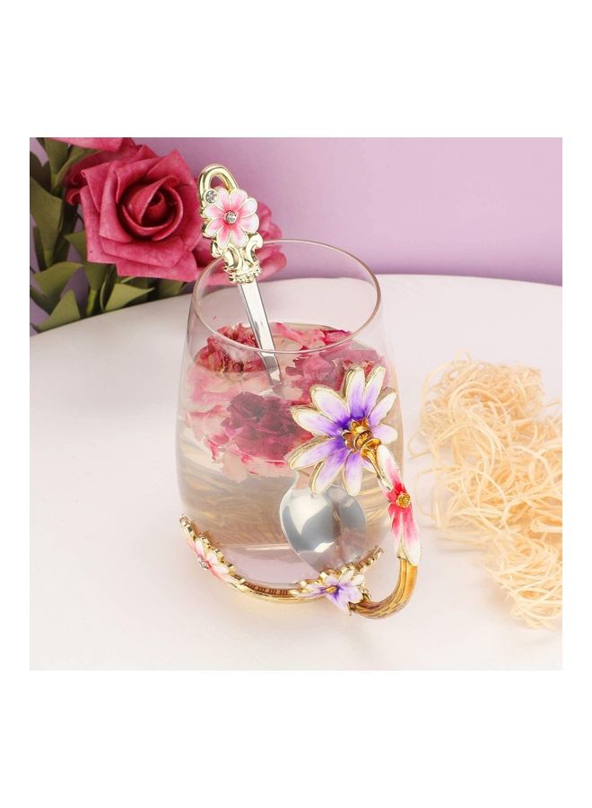 XiuWoo Designer Glass Tea Cup With Steel Spoon Set multicolour 320mm  - Image 2