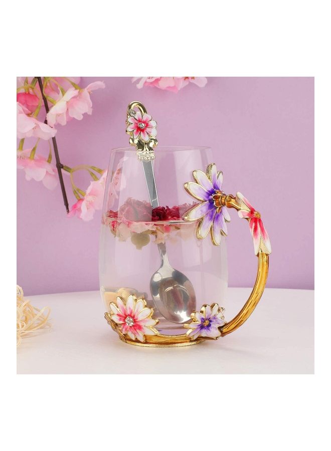 XiuWoo Designer Glass Tea Cup With Steel Spoon Set multicolour 320mm  - Image 3