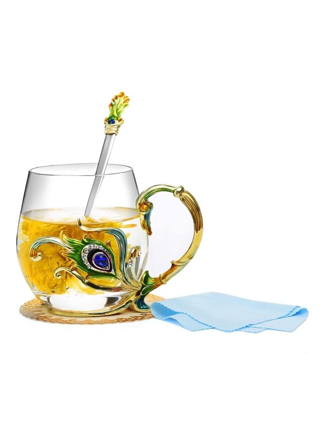 XiuWoo Designer Glass Cup With Steel Spoon Set multicolour 320mm  - Image 1