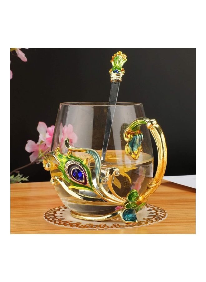 XiuWoo Designer Glass Cup With Steel Spoon Set multicolour 320mm  - Image 2